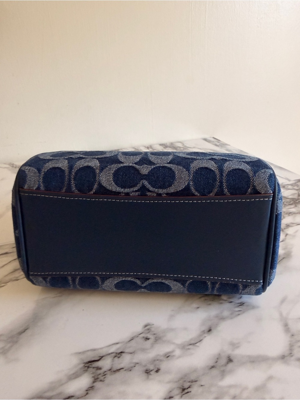 Coach Blue Denim Signature Mini Satchel with Tan Leather Trim - Picture 4 of 7